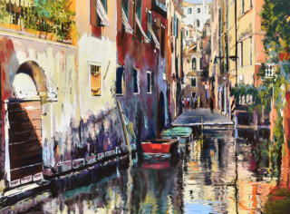 Painting of Venice canal near Basilica S.Maria Frari